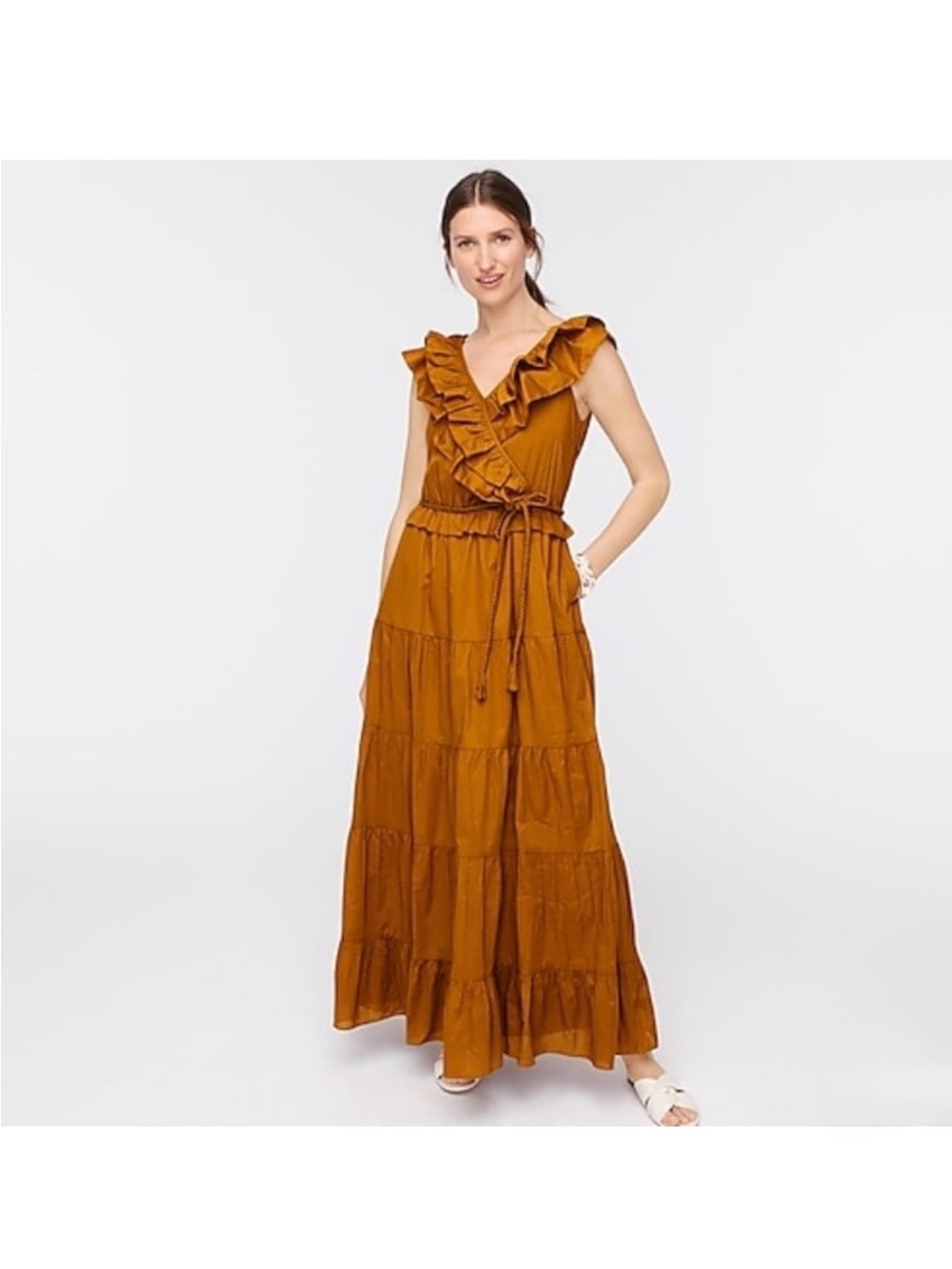 NWT J Crew Ruffled Maxi Dress with Braided Belt